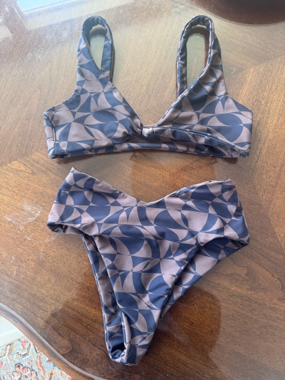 Skatie Black & Brown Geometric Print Bikini Set - melly bottom / penny top.